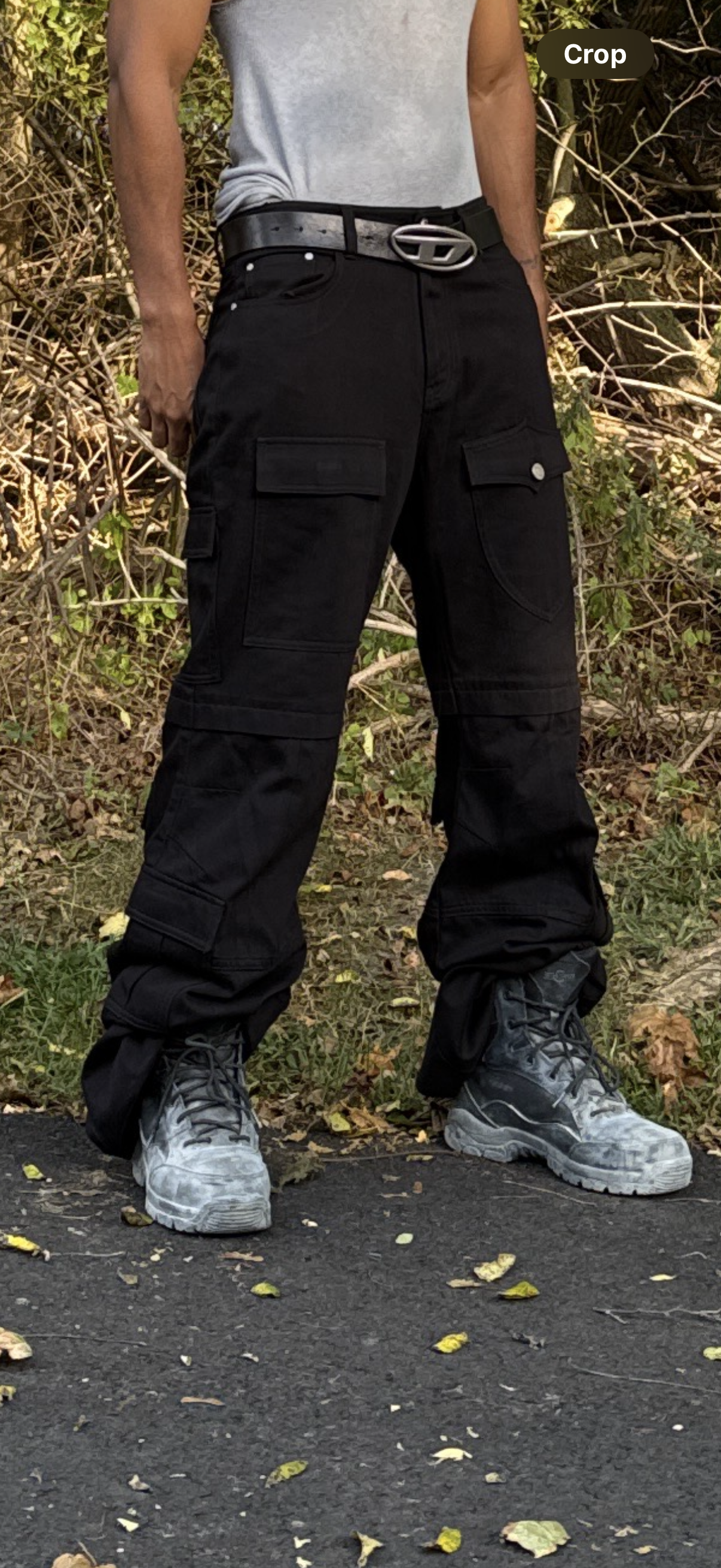 Black "DriftCut" Cargo Denim Pant